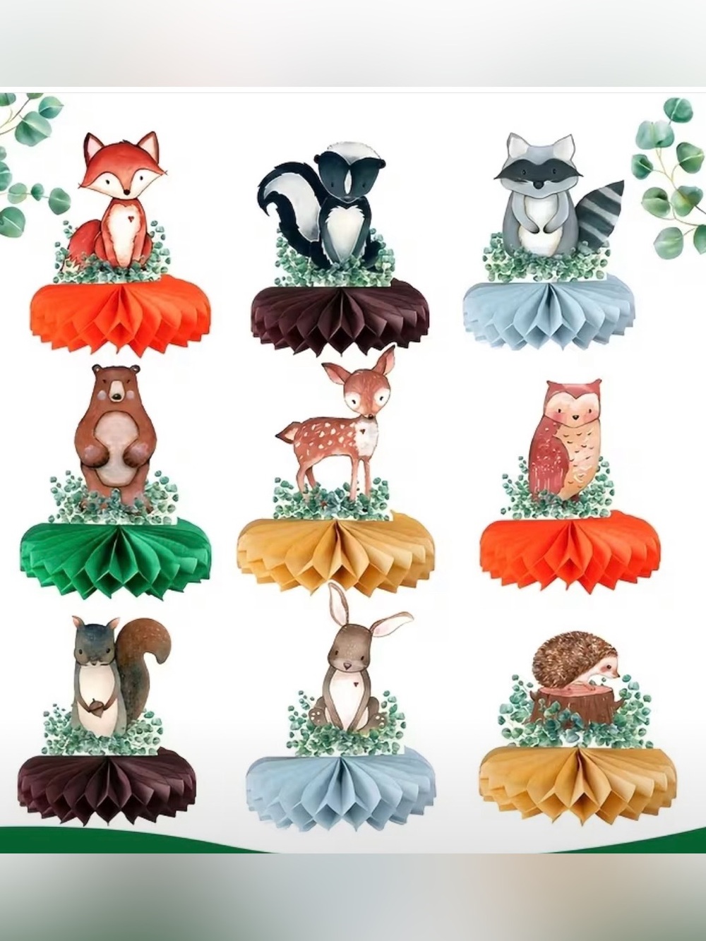 Woodland Animal Honeycomb Party Hanging Decorations - Assorted Colors